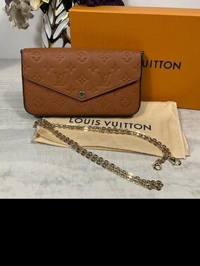Louis Vuitton Tan Monogram Envelope Crossbody with Gold Chain
